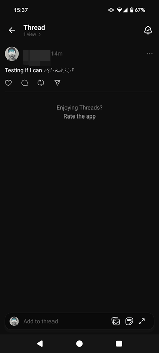 Viewing edited text post in Threads app. 