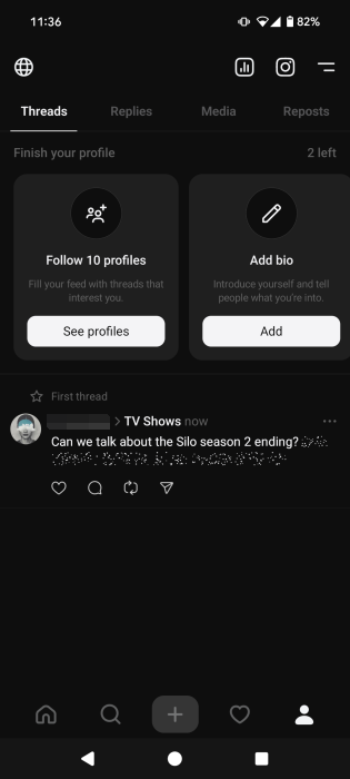 Text that is marked as spoiler in Threads post on the app. 