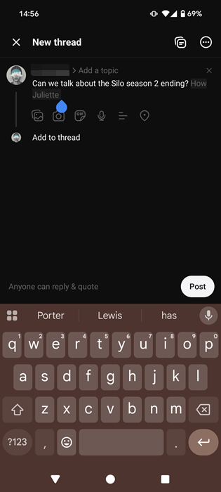 Hidden text view in post on Threads app. 