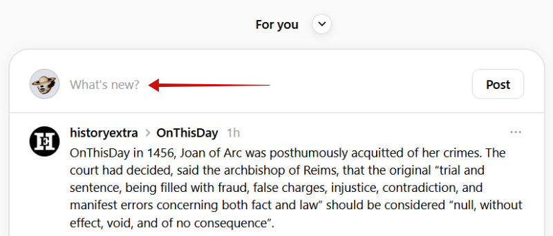 Creating new post in Threads on PC.