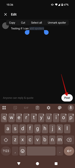 Posting rewritten post in Threads app. 