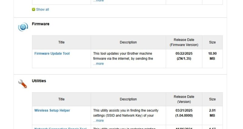 Downloading firmware update tool from Brother.