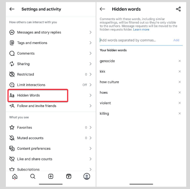 Use Meta's Hidden Words