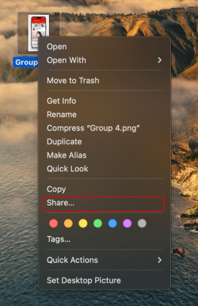 Pressing "Share" in file context menu on Mac. 