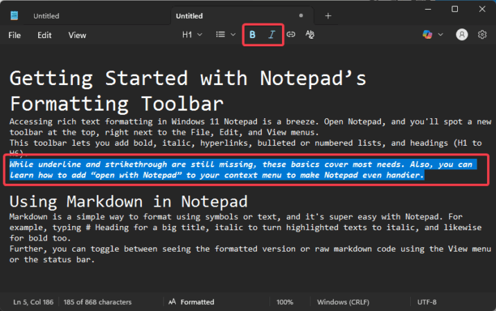 Use Markdown and Rich Text Formatting in Windows 11 Notepad - Make Tech ...
