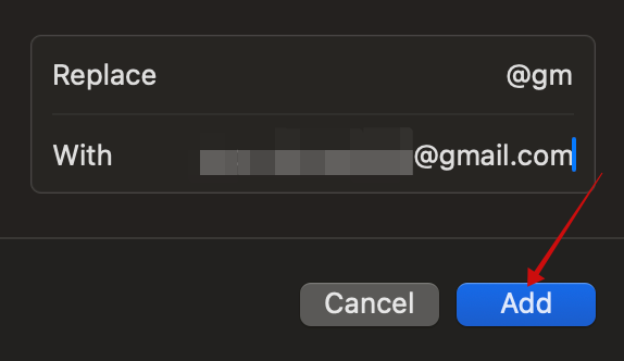 Adding text shortcut details on Mac computer.