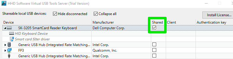 List of USB devices in Free Virtual USB