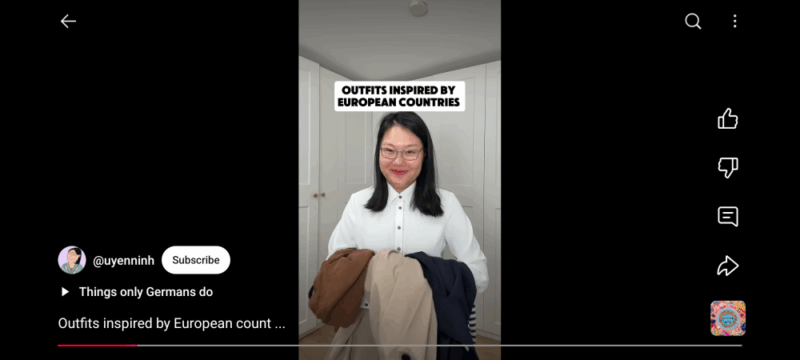 View of YouTube Short in landscape mode on Android phone. 