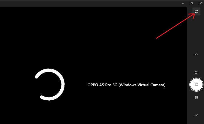 Top-right "Change camera" button in the Camera app of Windows 11.