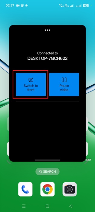 Use a "Switch to Front" option to connect an Android camera's front lens to laptop.
