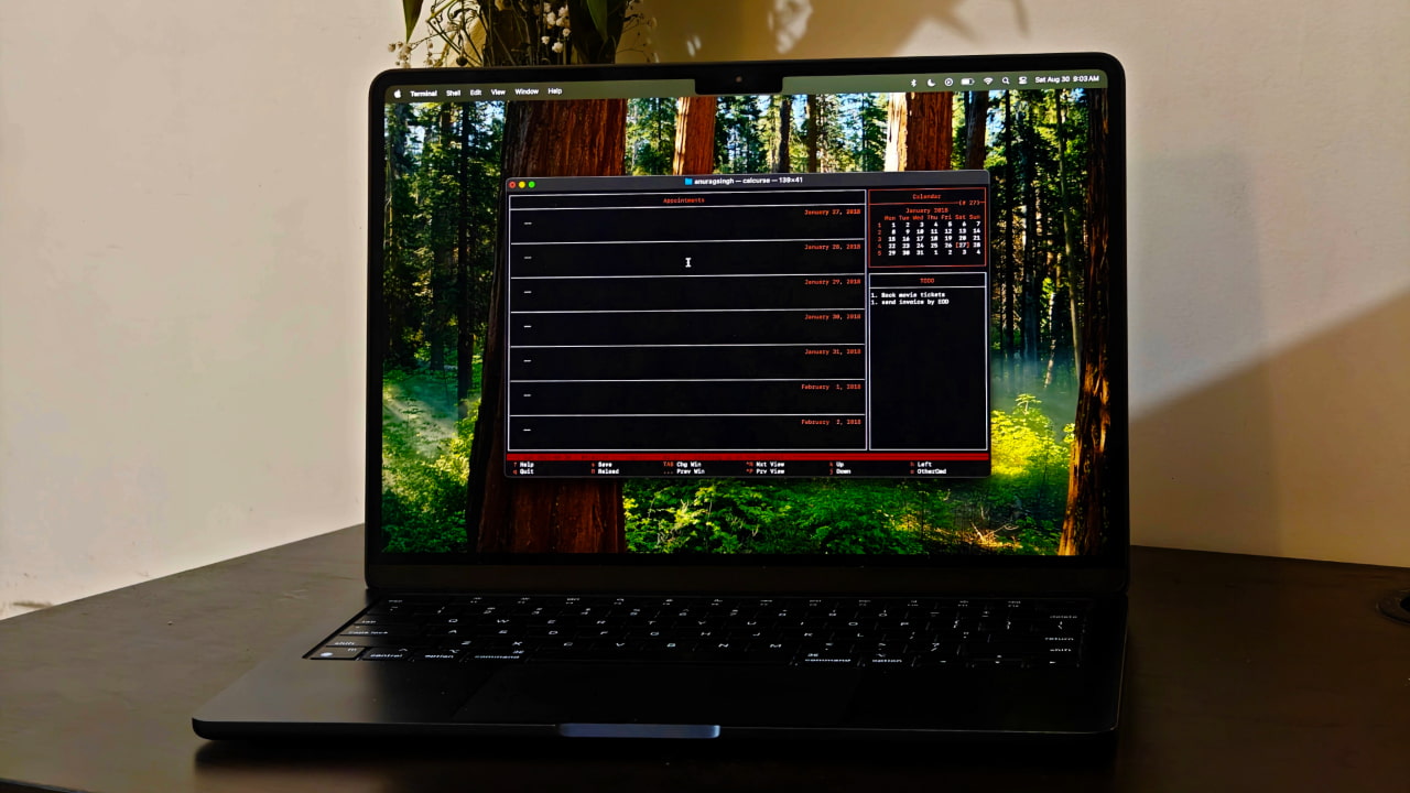 Calcurse on a MacBook