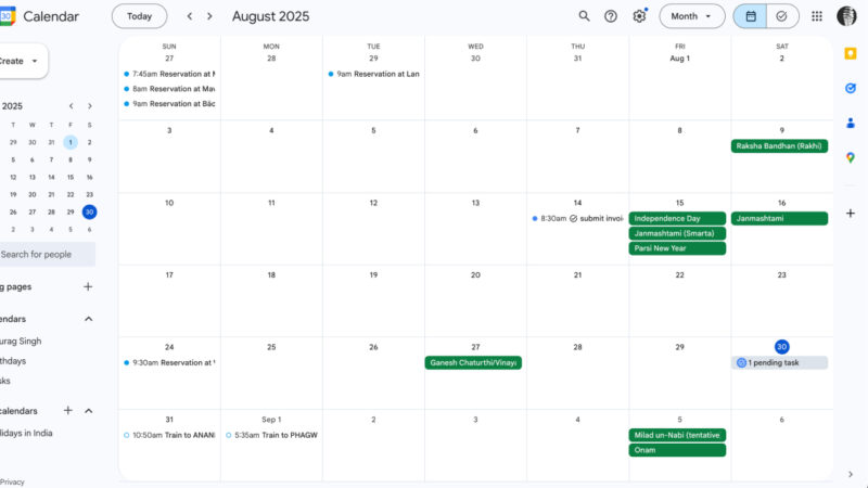 Google Calendar homepage