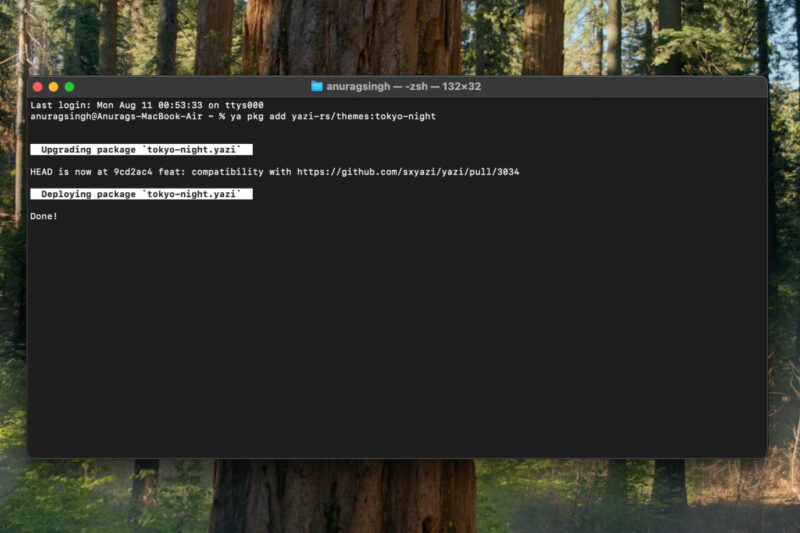 Screenshot showing steps to install Yazi Theme