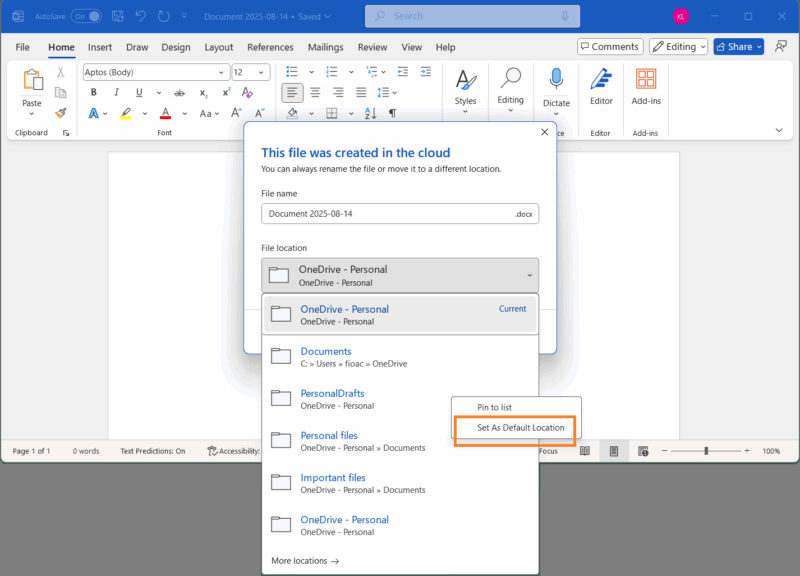 Onedrive Only Storage Option Microsoft Word