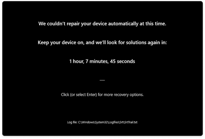 Auto remediation screen in Quick Machine Recovery for Windows 11.