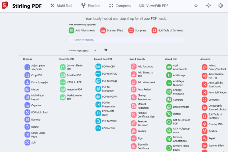 Stirling Pdf Main Interface