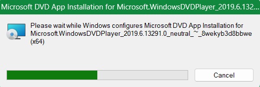Microsoft DVD app installing on Windows 11.