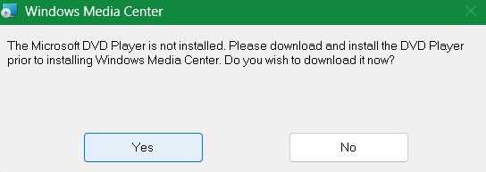 Windows DVD Player, one of the installation dependencies to run WMC.
