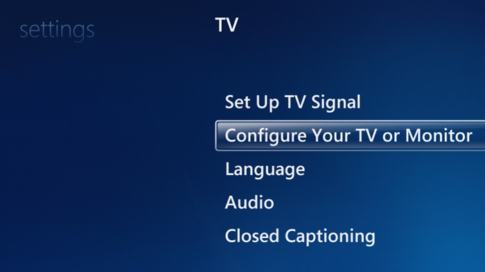 "Configure your TV or monitor" setting in WMC settings page.