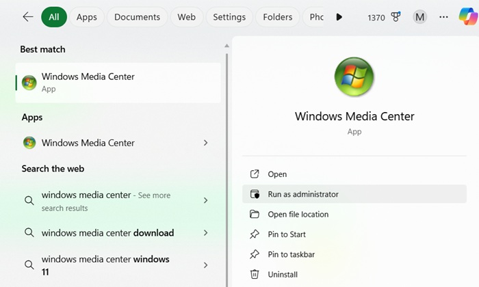 Windows Media Center software installed on the PC.