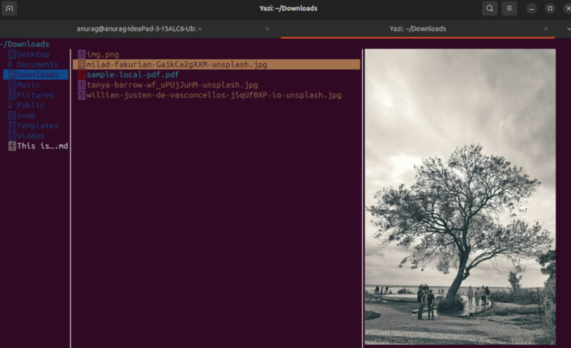 Screenshot showing Yazi Image Preview