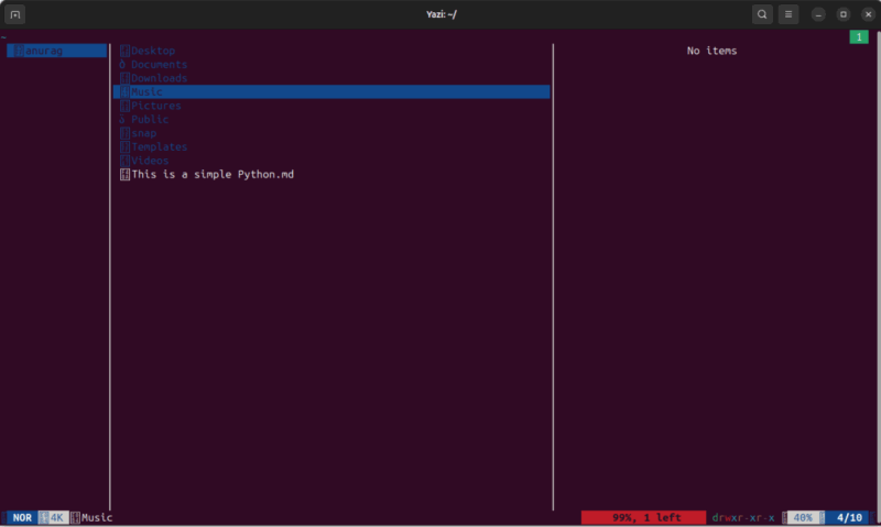 Screenshot showing Yazi control panel