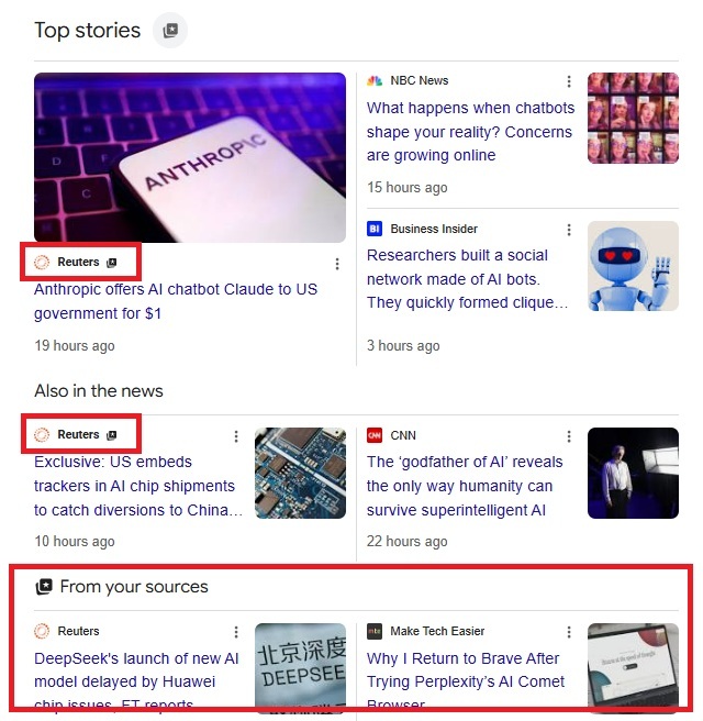 Checking for preferred sources icon.