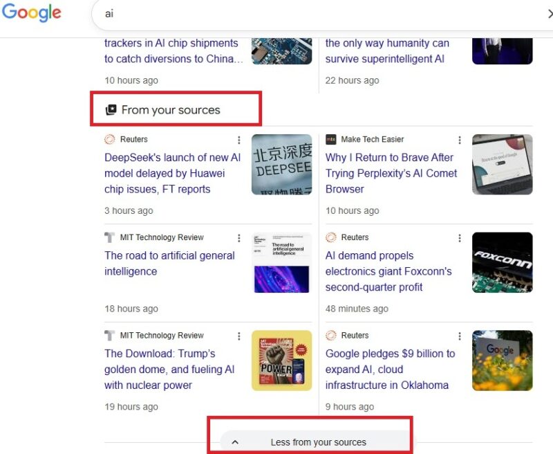 Viewing new results after changing sources.