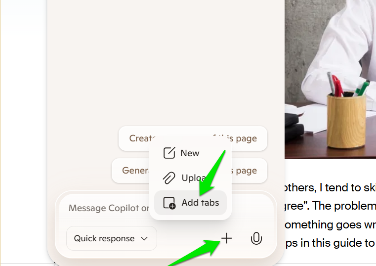 Addings Tabs in Copilot