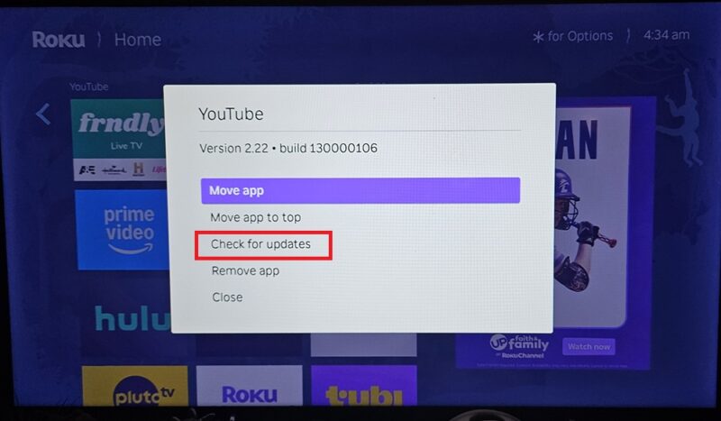 Checking for app updates on Roku.