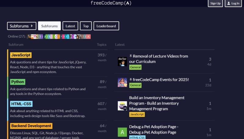 freeCodeCamp forums.