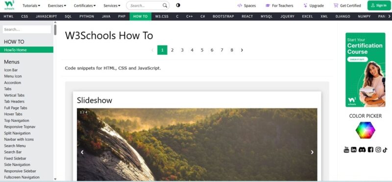W3Schools how to section.