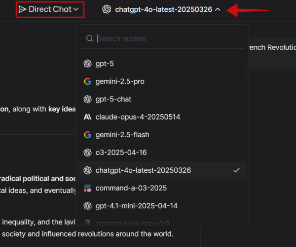 Browsing LMArena's AI model database.