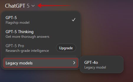 Enabling older ChatGPT-4o model on PC.