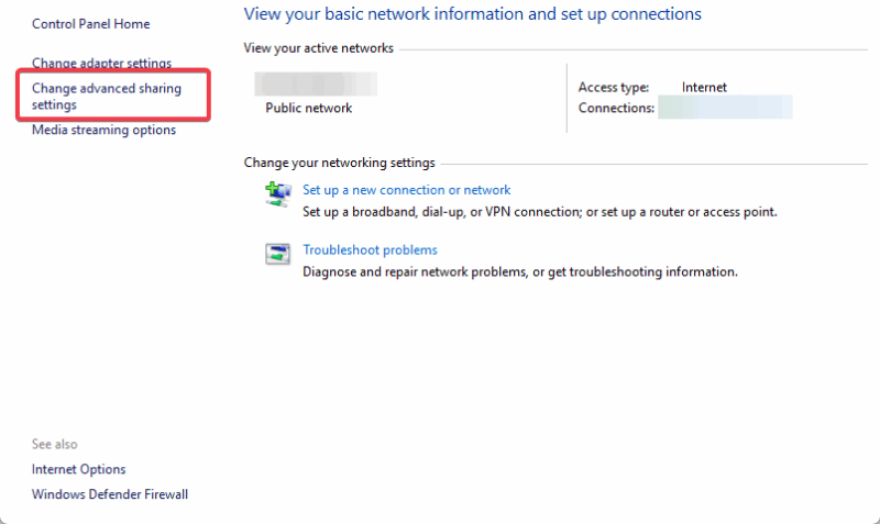 Change Advanced Sharing Settings Control Panel