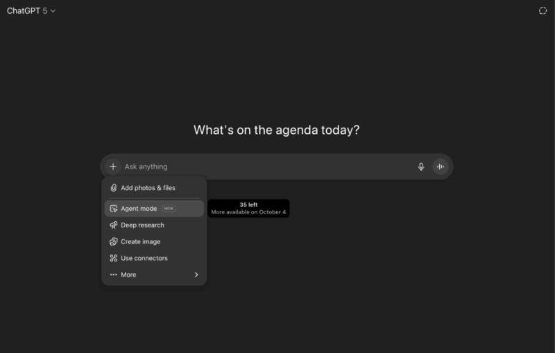 Chatgpt Agent Mode in the web app