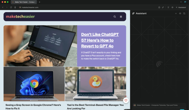 Screenshot showing Comet's Interface