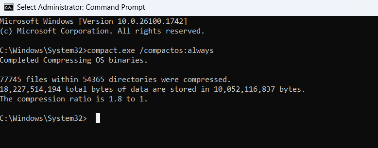 CompactOS command in CMD