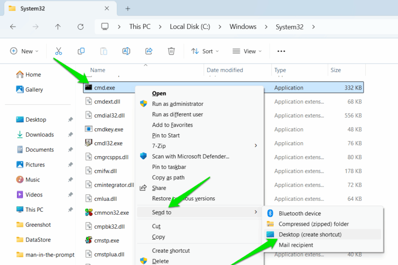 Creating desktop shortcut of cmd.exe in file explorer