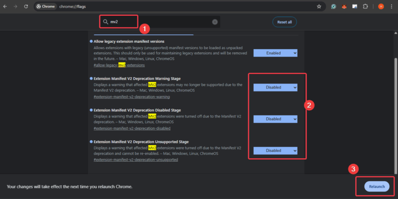 Disable Manifest V2 Blocker Flags