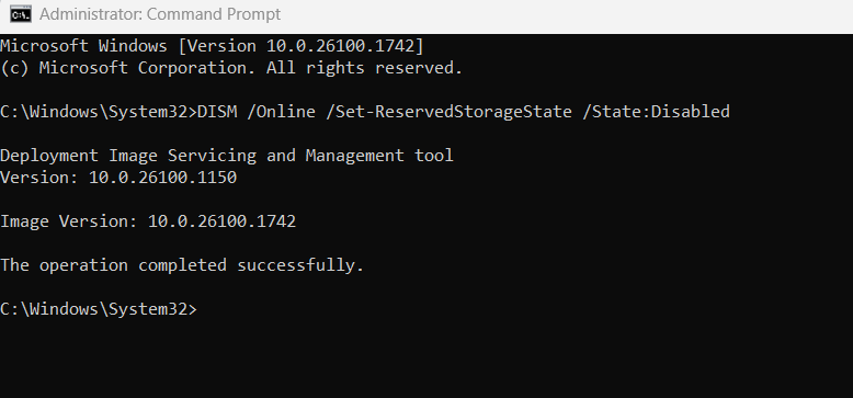 Disabling Reserved Storage in CMD