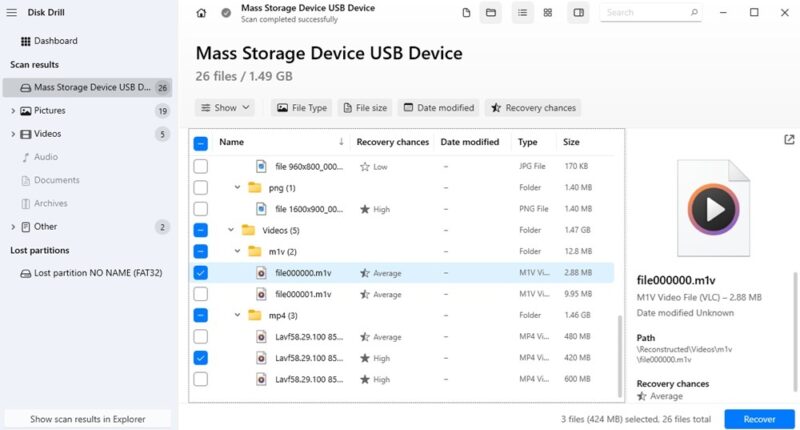 Choosing which files to recover.