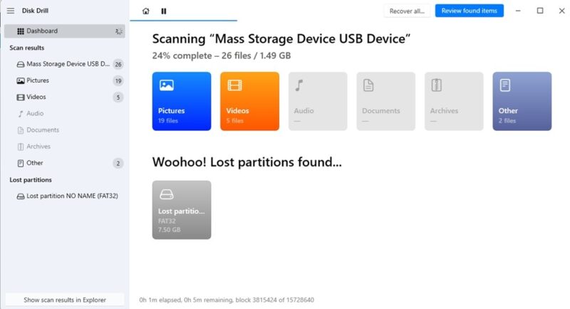 Scanning a device and viewing results during.