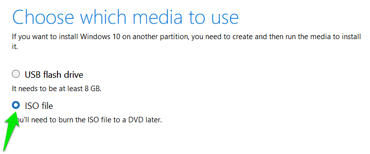 Windows Media Creation Tool download ISO option