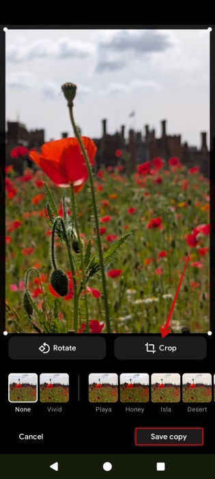 Cropping image using Gallery app on Android. 