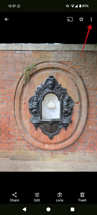 Tapping three-dots in Google Photos on open image. 