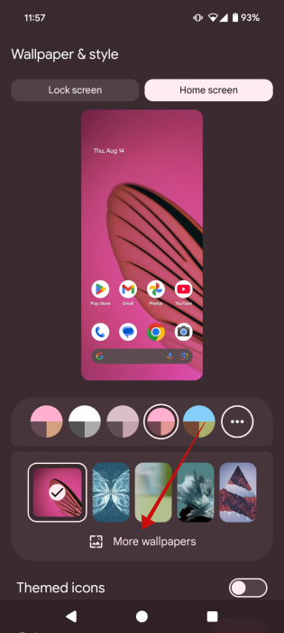 Tapping on "More wallpapers" option on Android phone. 