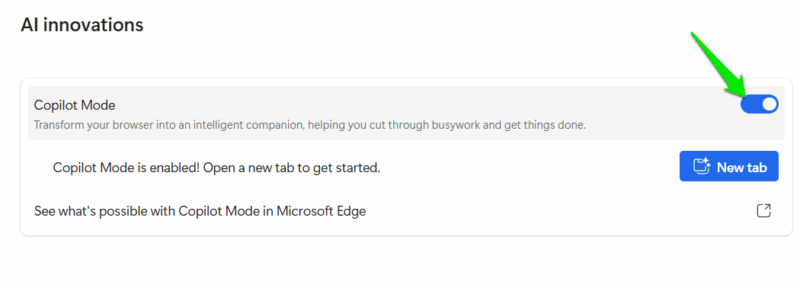 Enabling Copilot Mode in Edge