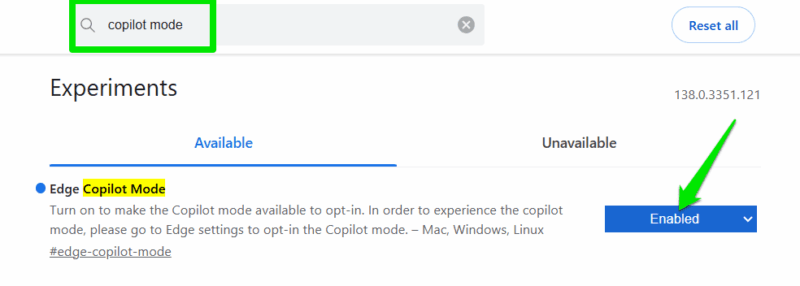 Enabling Copilot Mode Flag