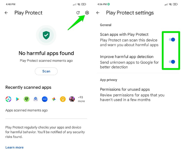 Play Protect settings